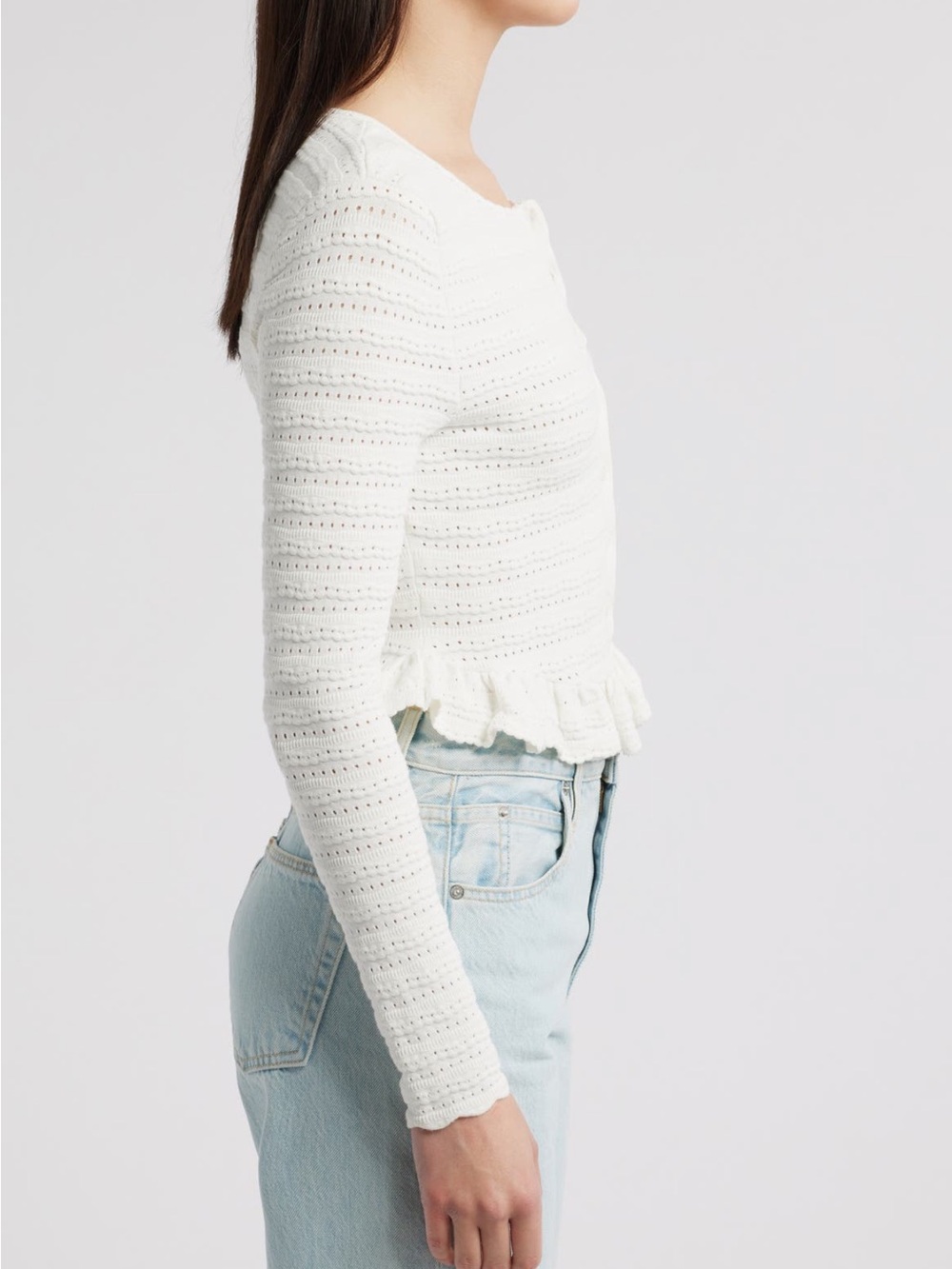 LoveShackFancy Cream Ruffled Button-Front Knit Cardigan - Picture 5 of 12